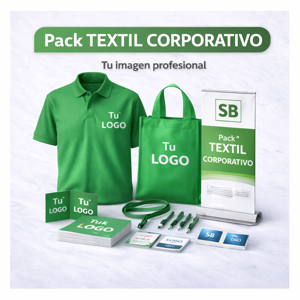 Pack textil corporativo con camisetas personalizadas y tarjetas de visita